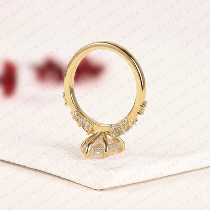 Marquise Cut Lab Grown Diamond Engagement Ring, Hidden Halo Ring, Solid Gold Wedding Ring, Anniversary Gift for Women