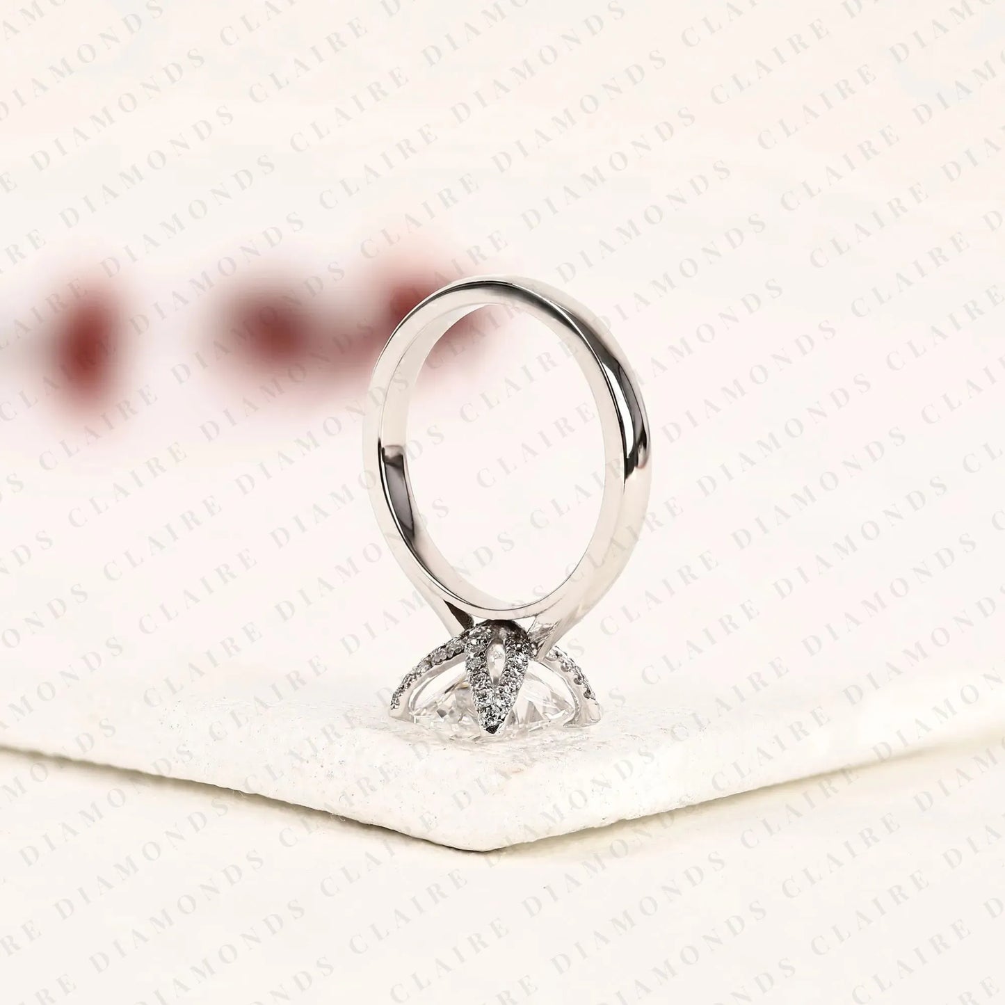 oval cut lab grown diamond solitaire engagement ring, four prong hidden tulip setting, minimalist white gold proposal ring