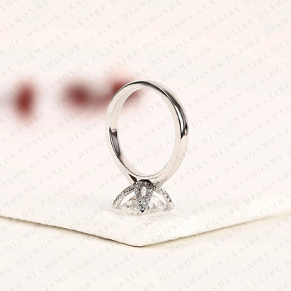 Oval Cut Lab Grown Diamond Solitaire Engagement Ring, Four Prong Hidden Tulip Setting, Minimalist White Gold Proposal Ring