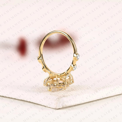 Marquise Cut Lab Grown Diamond Engagement Ring Floral Halo Ring Inspired Unique Statement Ring