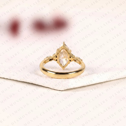 Marquise Cut Lab Grown Diamond Engagement Gold Ring Wedding Elegant Anniversary Gift For Her