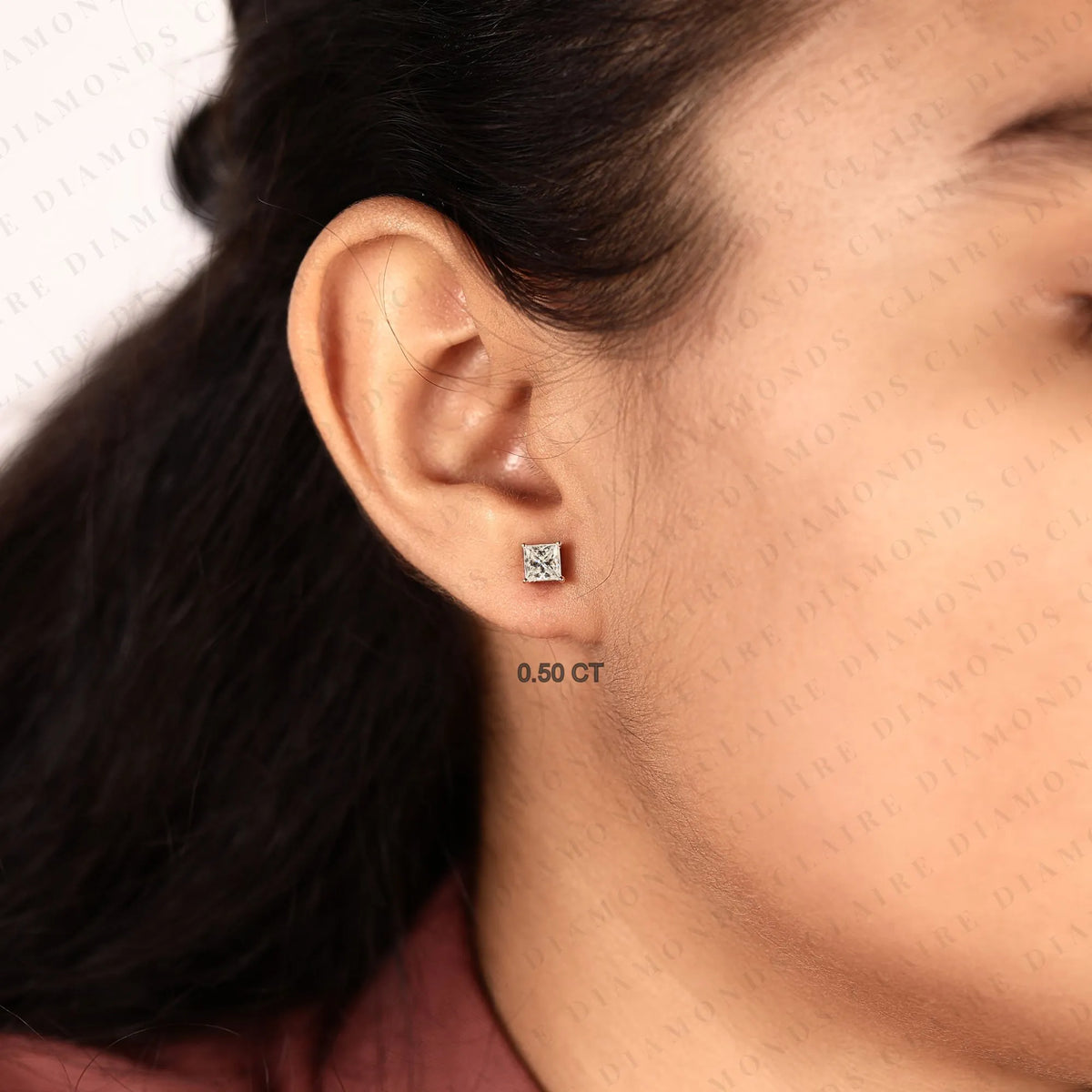 princess cut moissanite diamond stud earrings diamond solitaire earrings modern minimalist fine jewelry