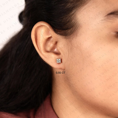 Princess Cut Moissanite Diamond Stud Earrings Diamond Solitaire Earrings Modern Minimalist Fine Jewelry