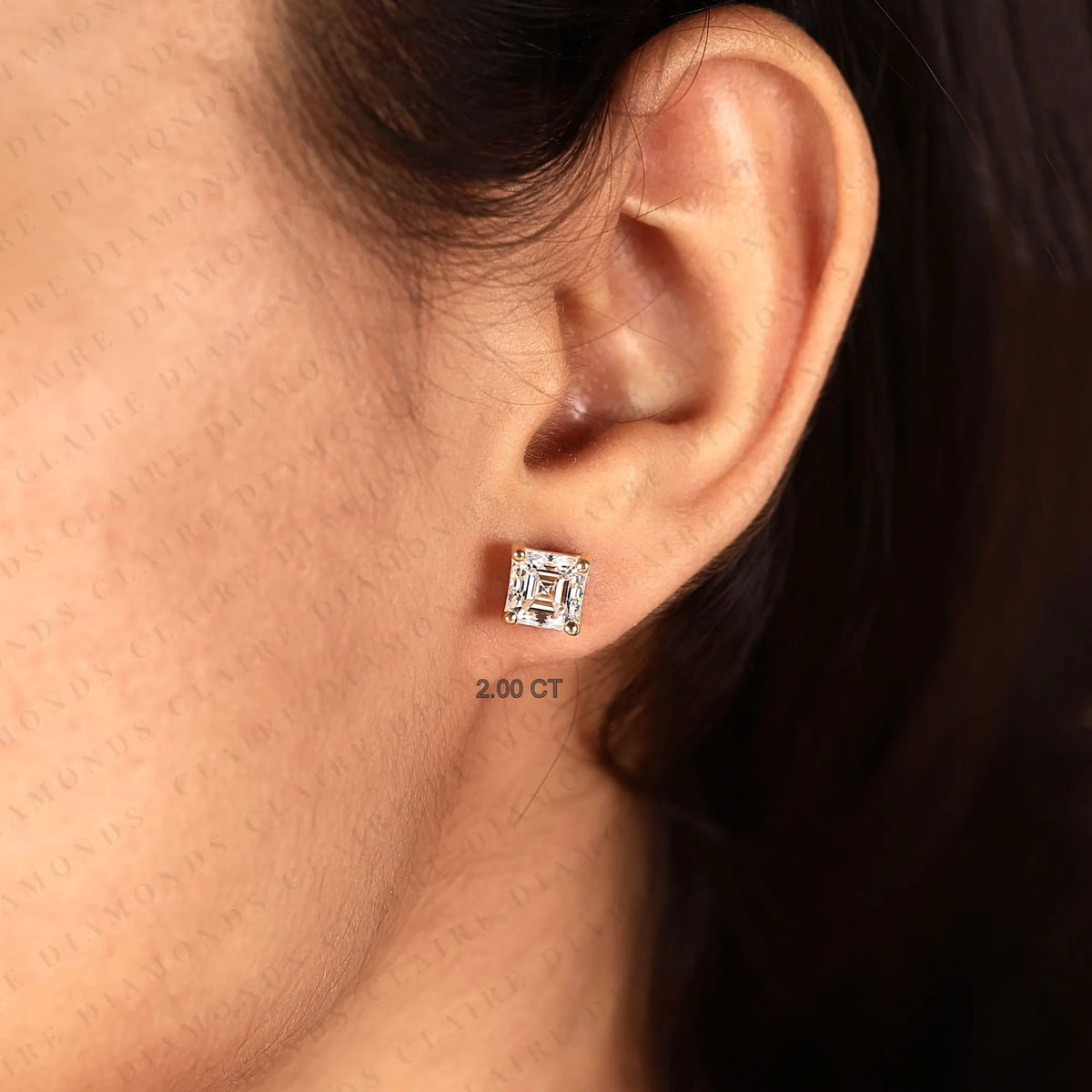 asscher cut lab grown diamond stud earrings classic solitaire earrings elegant luxury bridal jewelry timeless gift for her