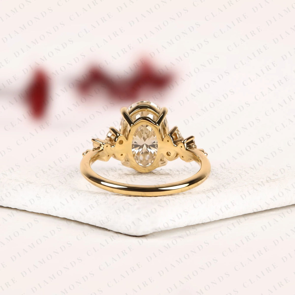 Oval Cut Band Floral Pave Gold Engagement Ring – photo 5
