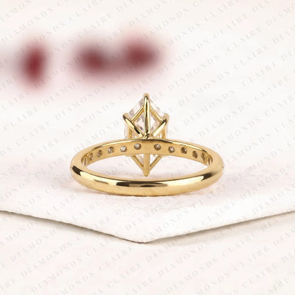 Dutch Marquise Cut Lab Grown Diamond Engagement Ring Modern Solitaire Bridal Ring with Round Diamond Accents Unique Wedding Jewelry