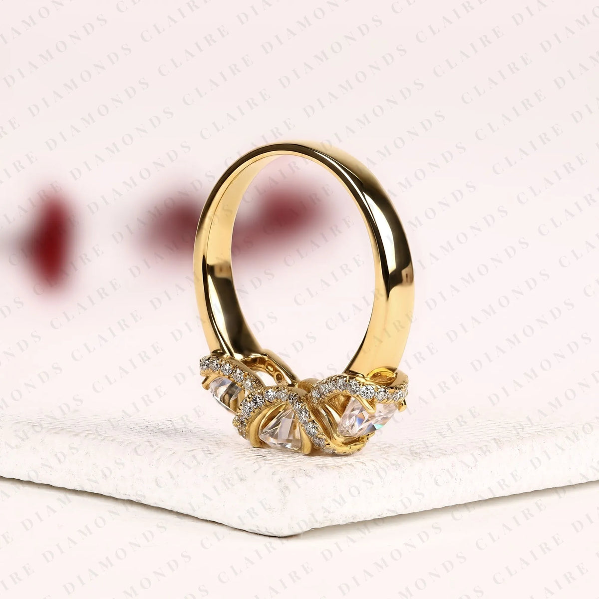 round cut moissanite diamond engagement ring three stone gold ring with diamond accents luxury wedding ring for women