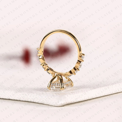Criss Cut Lab Grown Diamond Engagement Ring, Hidden Halo Gold Ring With Marquise & Round Accent.
