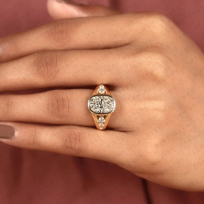 Elongated Cushion Cut Moissanite Diamond Engagement Ring Bezel Set Ring Art Deco Gold Ring vintage Inspired Bridal Ring  IGI Certified Jewelry