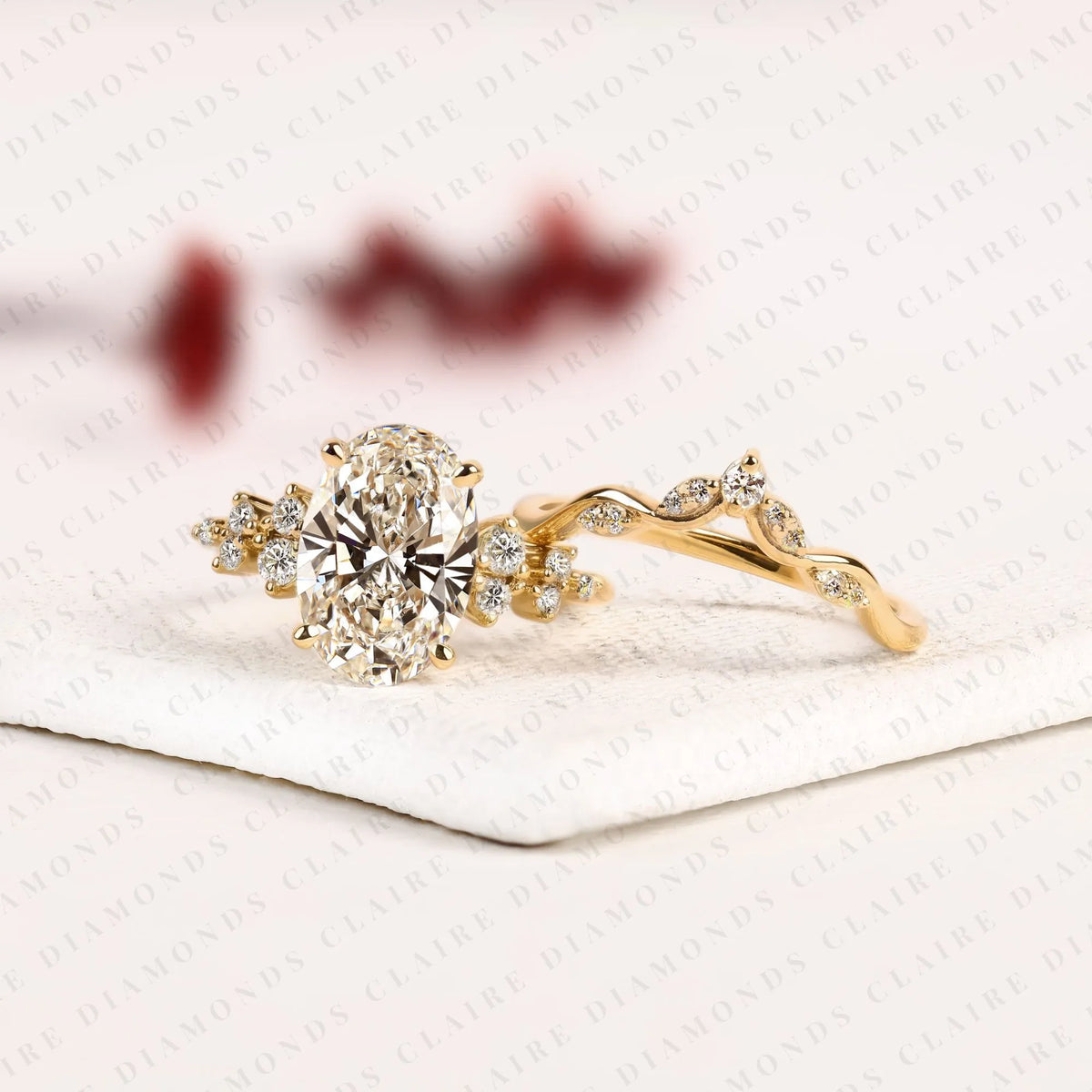 Oval Cut Engagement Ring Set Nature Inspired Wedding Ring – photo 5