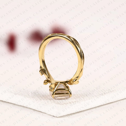 Asscher Cut Lab Grown Diamond Ring Vintage Floral Leaf Gold Engagement Ring Art Deco Inspired Geometric Diamond Ring for Women