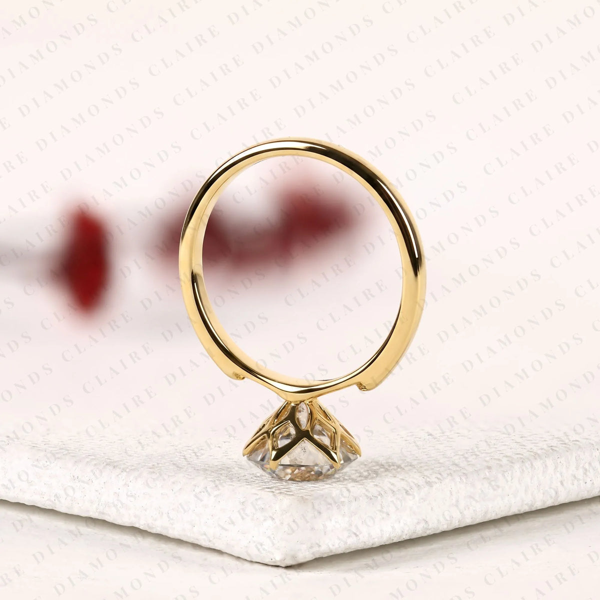portuguese round cut lab grown diamond engagement ring, solitaire gold ring, unique bridal wedding ring for women