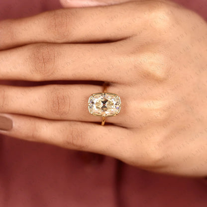 Old Mine Elongated Cushion Cut Lab Grown Diamond Solitaire Engagement Ring Diamond Ring Classic Minimalist Bridal Ring for Women