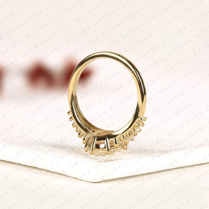 Moval Step Cut Moissanite Diamond Antique Engagement Ring in Yellow Gold Vintage Baguette Accent Ring