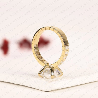 Asscher Cut Lab Diamond Engagement Ring with Baguette Accent Band In Gold.