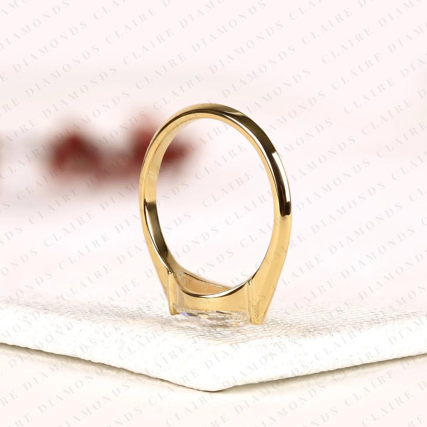 east west marquise rose cut moissanite diamond solitaire ring half bezel minimalist promise ring
