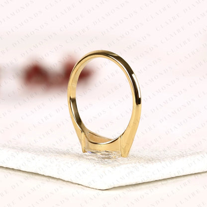 East West Marquise Rose Cut Moissanite Diamond Solitaire Ring Half Bezel Minimalist Promise Ring
