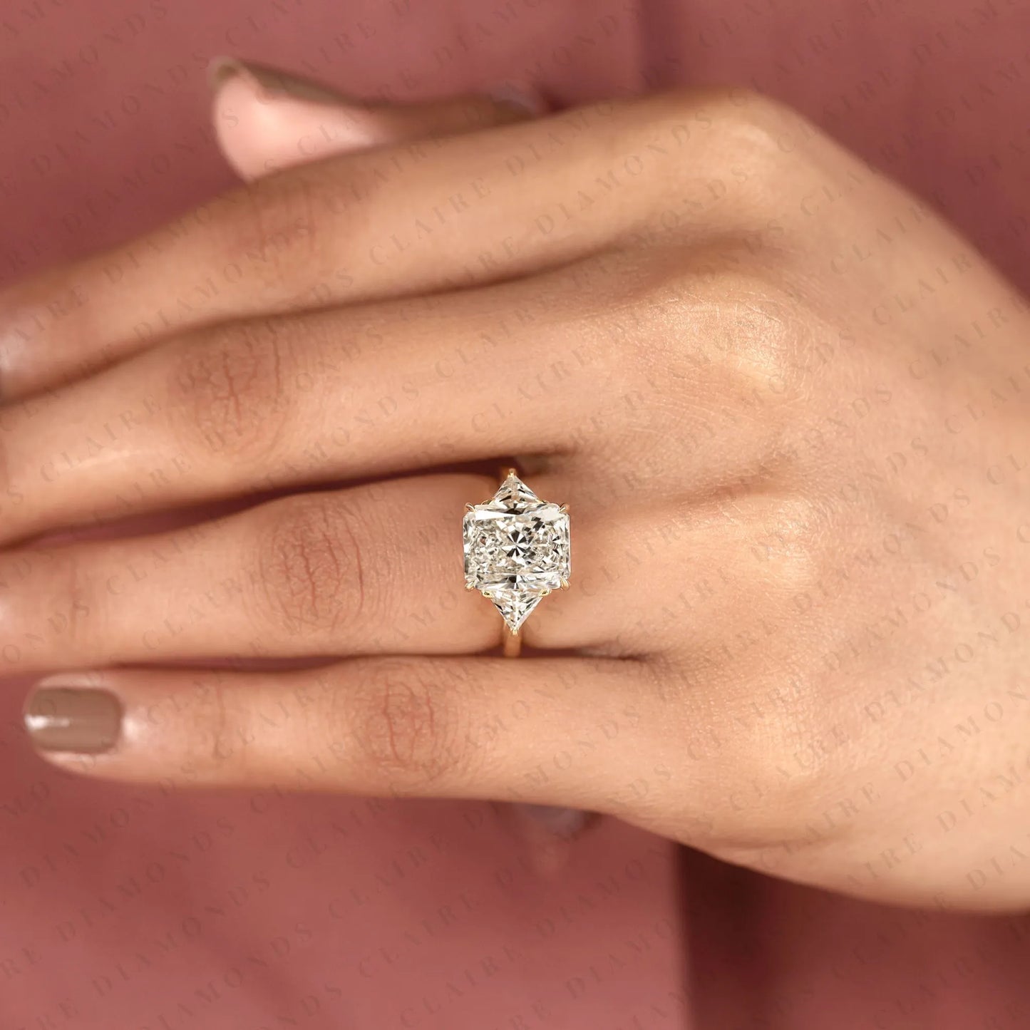 radiant cut moissanite diamond engagement ring three stone gold ring trillion elegant jewelry for women
