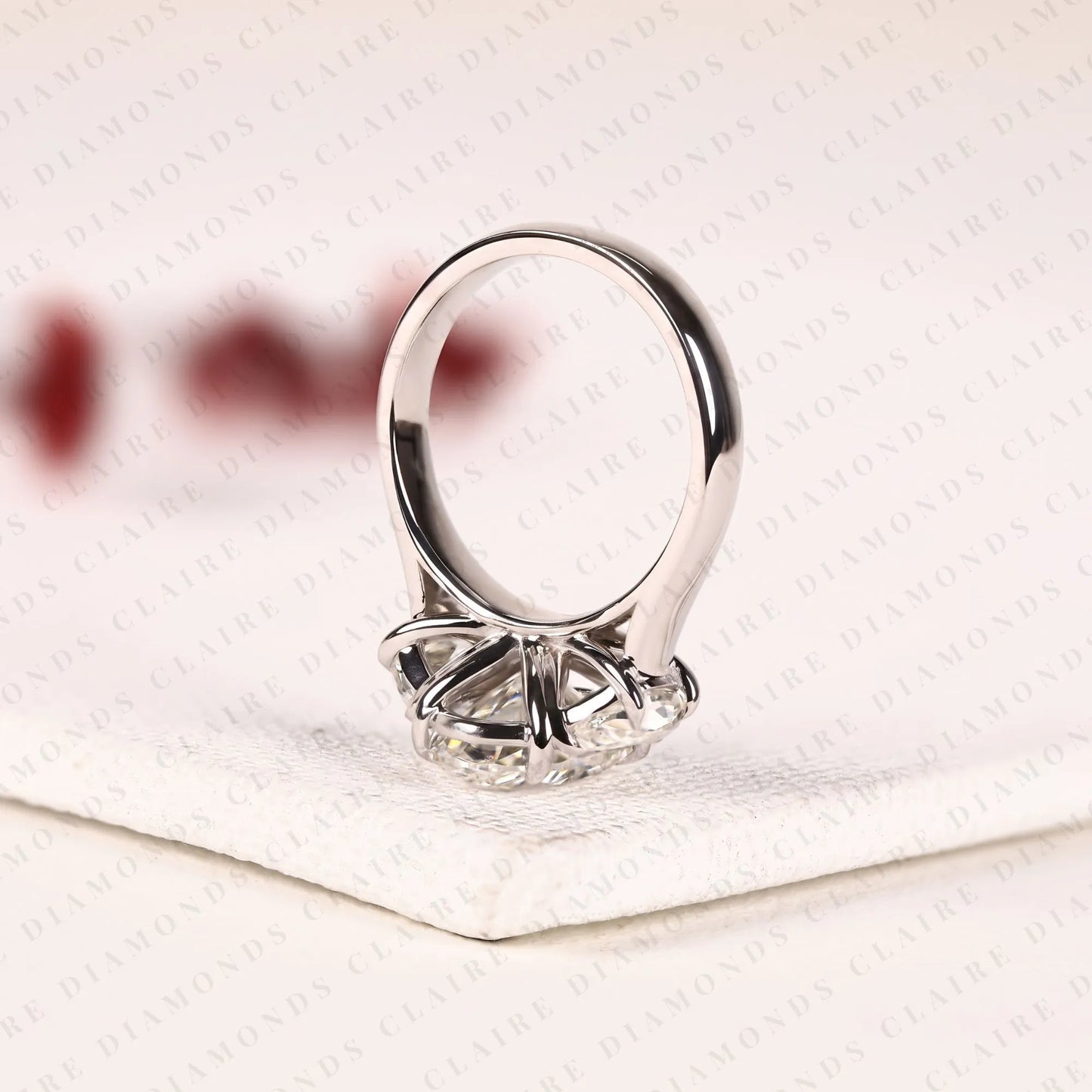 oval cut lab grown three stone engagement ring in solid gold | classic oval diamond style bridal ring for women