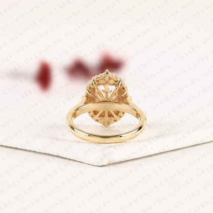 Radiant Cut Lab Grown Diamond Halo Engagement Ring Vintage Inspired Bridal Ring  Elegant Wedding Jewelry
