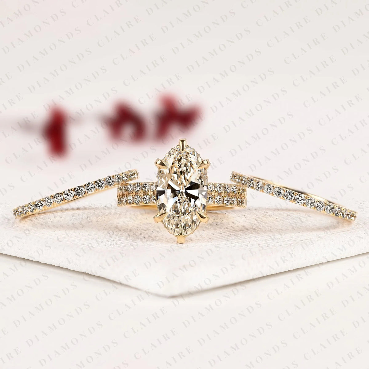 oval cut lab grown diamond hidden halo ring multi row pave gold band luxury bridal set wedding ring for women