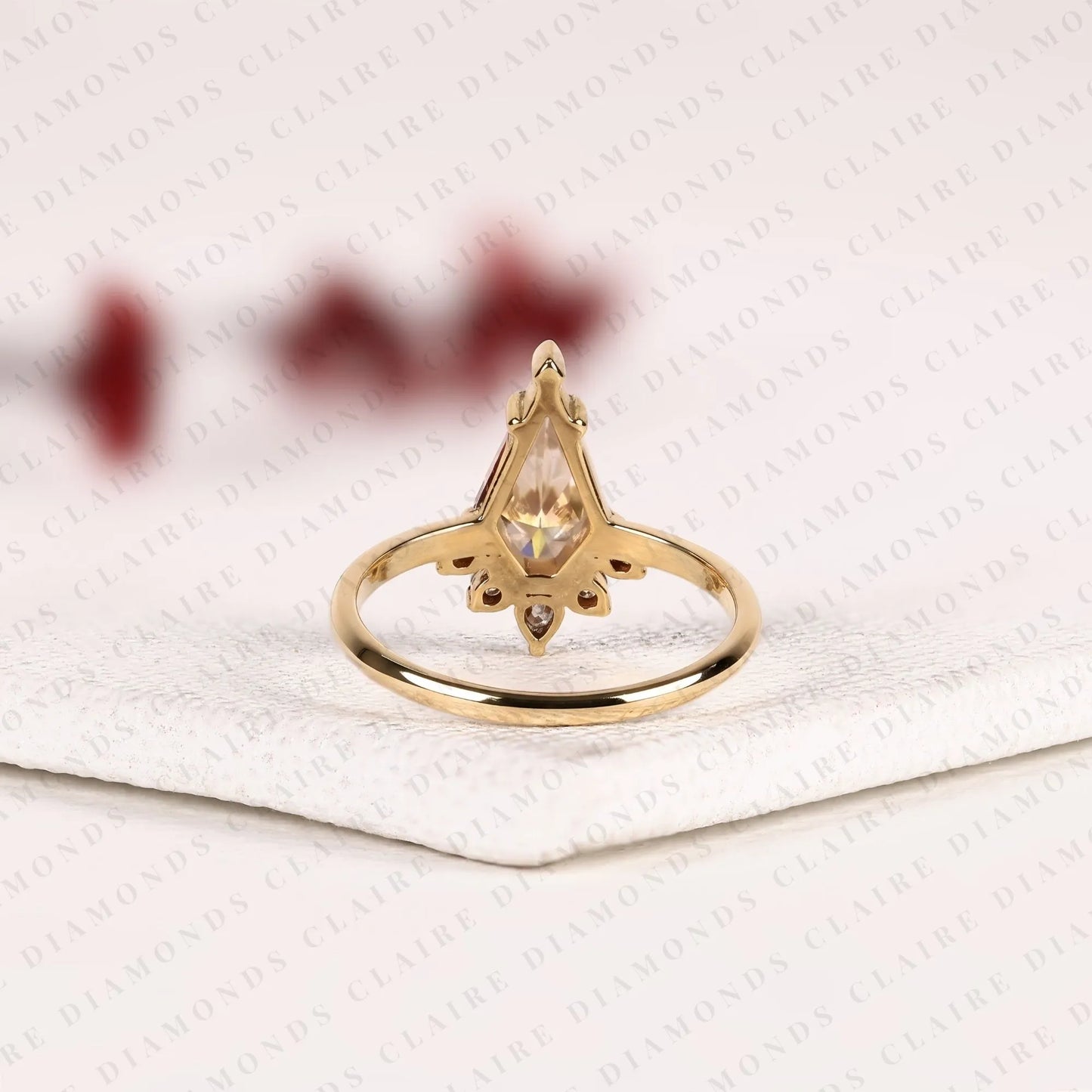 kite cut lab grown diamond engagement ring floral cluster gold wedding ring unique style bridal jewelry