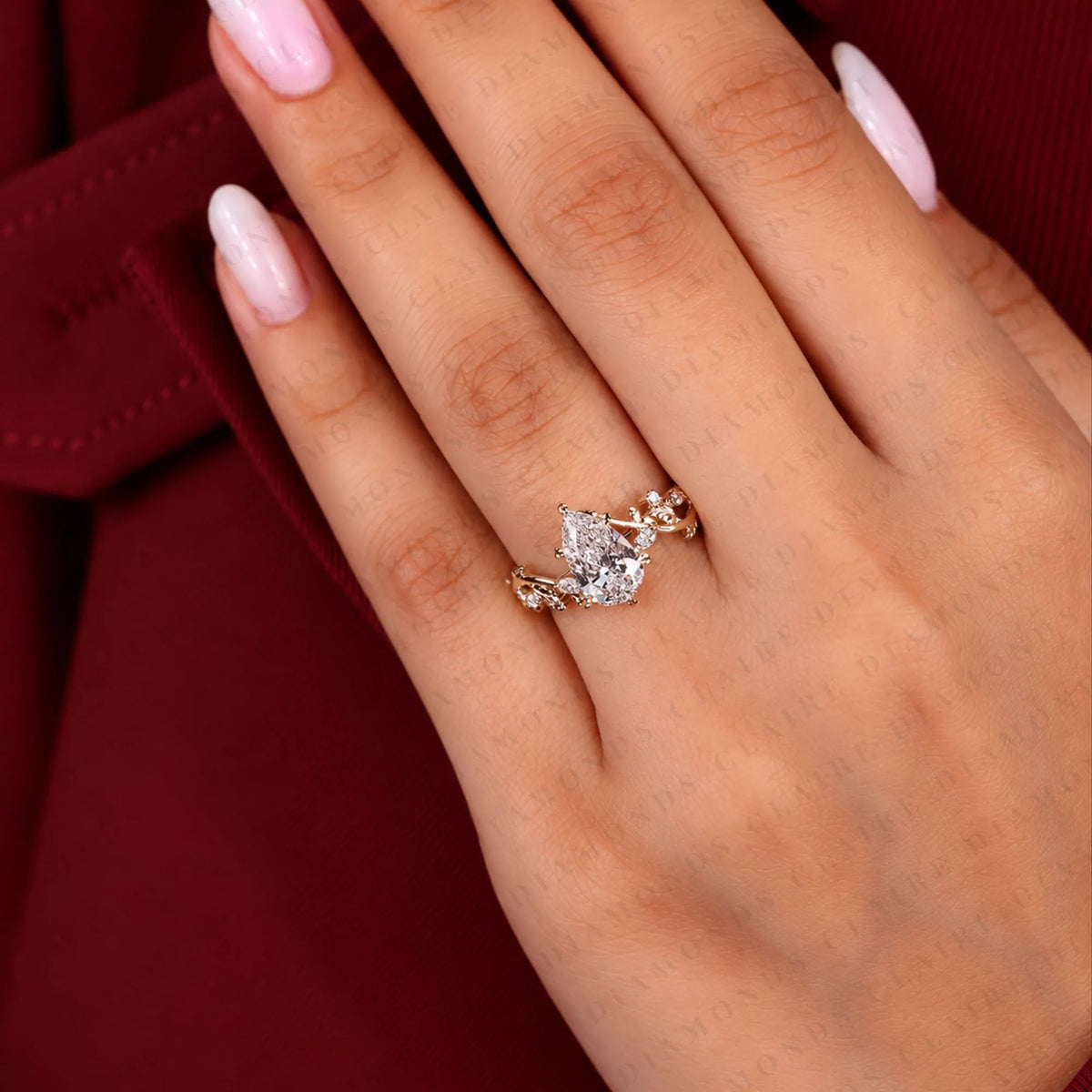 Pear Cut Moissanite Diamond Engagement Ring Nature Inspired Gold Vine Ring Floral Vintage Wedding Ring Luxury Bridal Jewelry