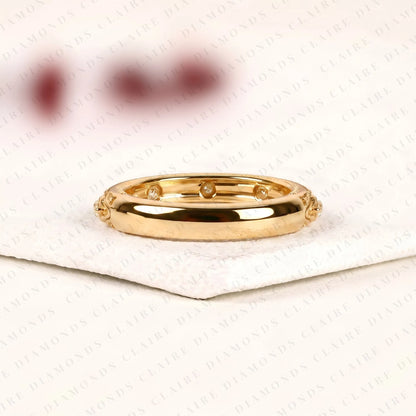 0.42 TCW Round Cut Moissanite Diamond Band Vintage Engraved Gold Wedding Elegant Diamond Anniversary Band for Women