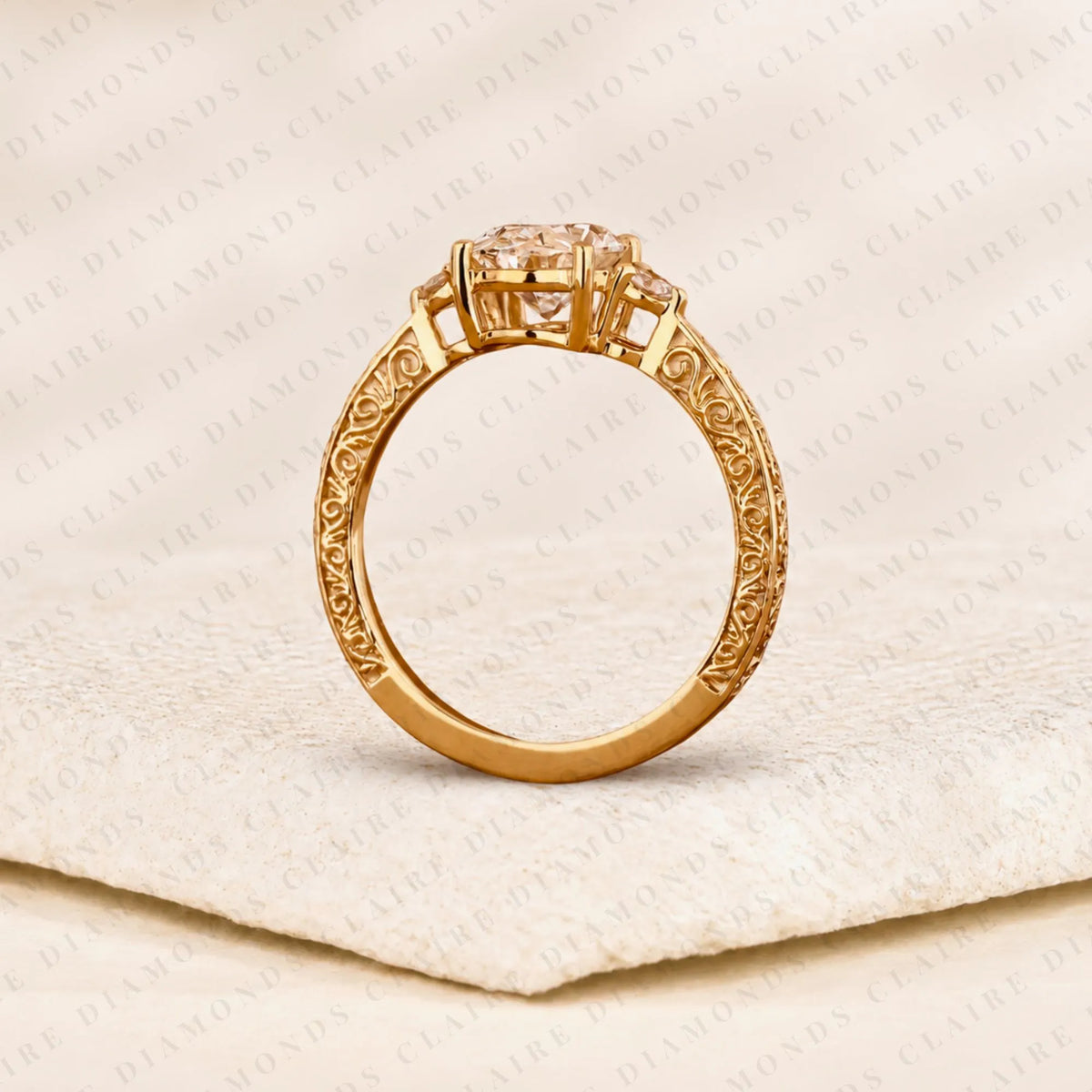Oval Cut Lab Grown Diamond Ring Vintage Inspired Three Stone Engagement Ring with Side Diamonds Timeless Jewelry