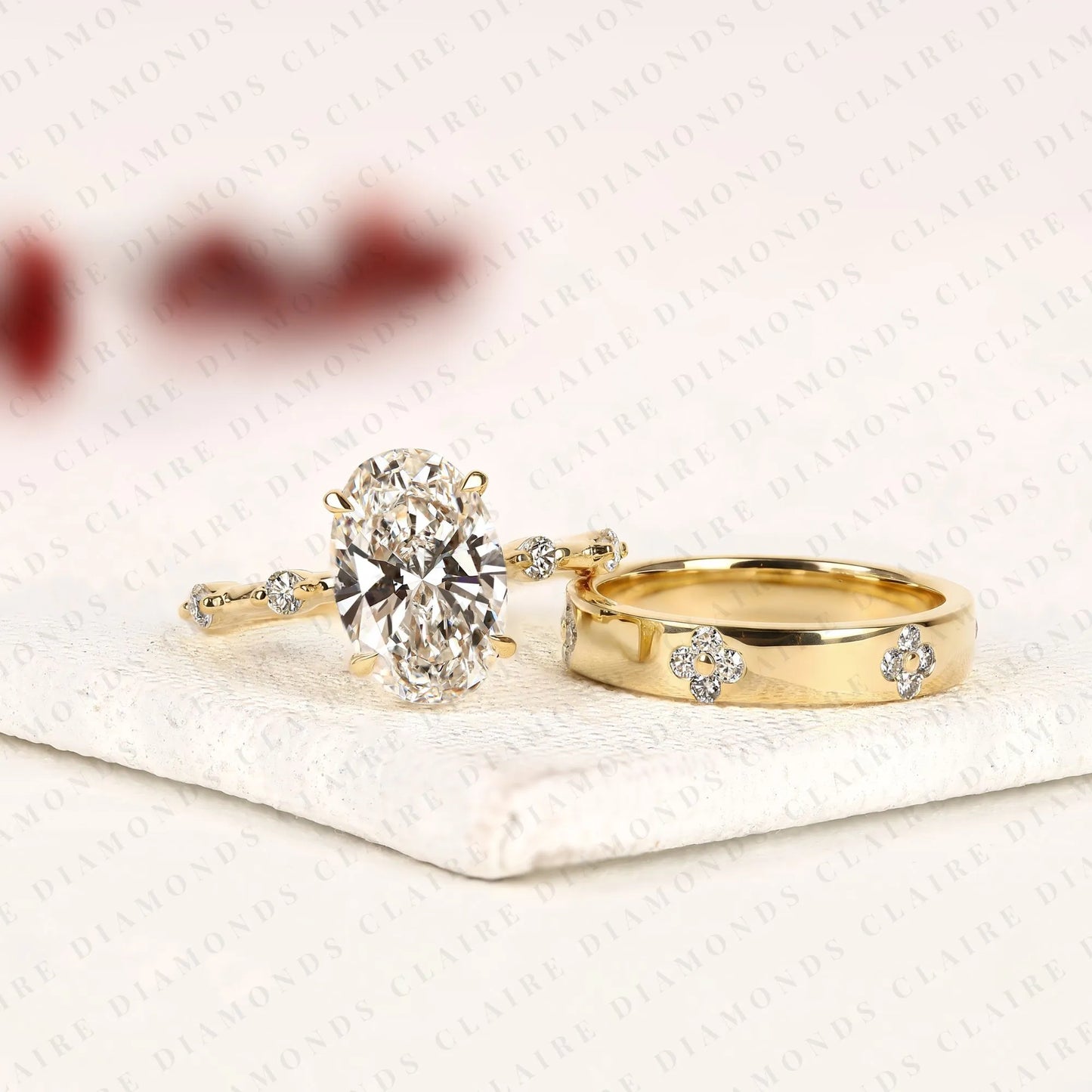 oval cut moissanite diamond engagement ring set floral accent  vintage inspired diamond ring