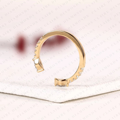 0.50TCW Open Gap Round Cut Moissanite Diamond Gold Ring With Marquise-Cut Diamond On The Ends, Minimalist Promise Ring, Adjustable Wedding Band for Women.