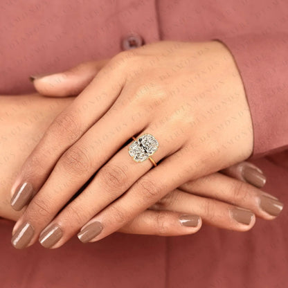 Old Mine Elongated Cushion Cut Lab Grown Diamond Solitaire Engagement Ring  Hidden Halo Diamond Ring Classic Minimalist Bridal Ring for Women