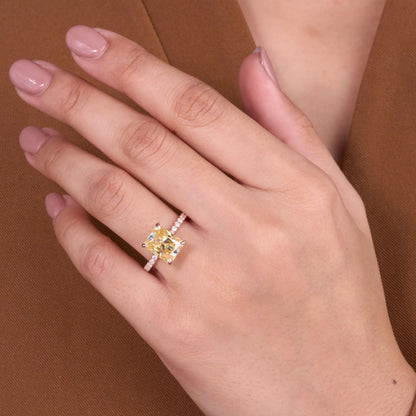 Radiant Cut Champagne Lab Grown Diamond Solitaire Engagement Ring in Rose Gold with Pavé Band