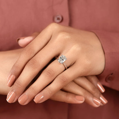 Oval Cut Lab Grown Diamond Solitaire Engagement Ring, Four Prong Hidden Tulip Setting, Minimalist White Gold Proposal Ring