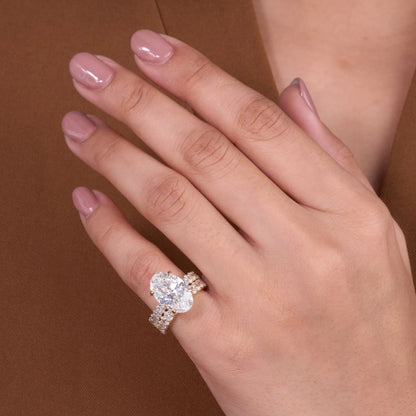 Timeless Oval Lab Grown Diamond Ring with Sparkling Double Halo Band and Romantic Luxury Design