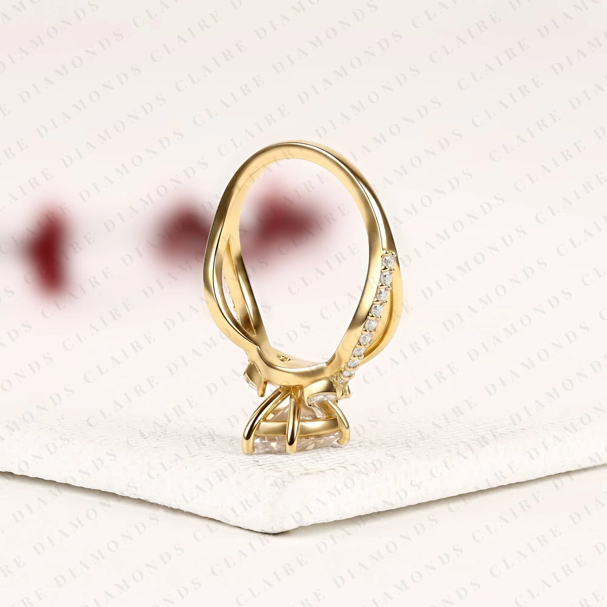 pear cut lab grown diamond engagement ring | yellow gold twisted vine pavé band | nature inspired bridal ring | elegant unique wedding jewelry