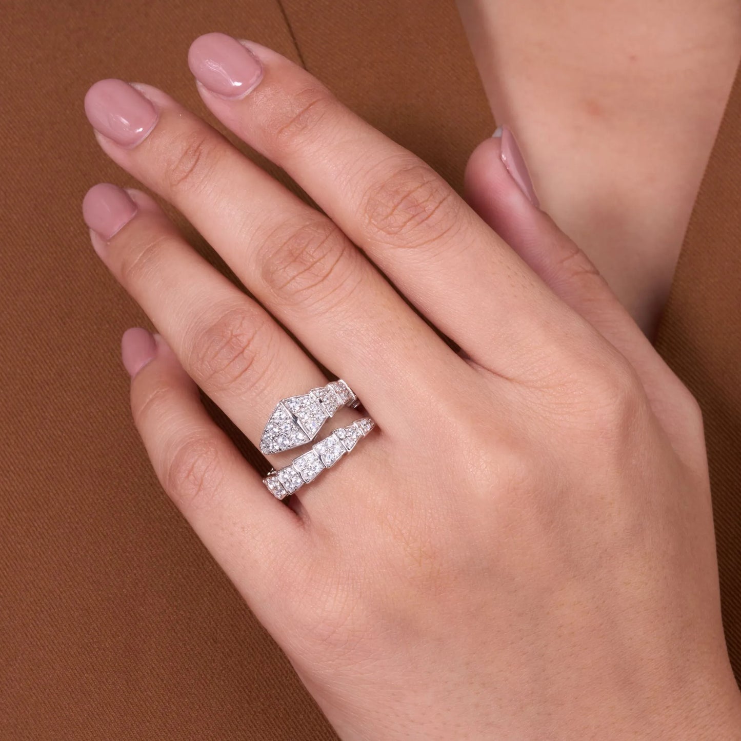 0.85 tcw modern pavé lab grown diamond snake wrap ring elegant geometric open band statement design