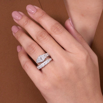 0.85 TCW Modern Pavé Lab Grown Diamond Snake Wrap Ring Elegant Geometric Open Band Statement Design
