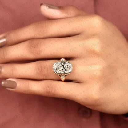 Vintage Elongated Cushion Cut Moissanite Diamond Engagement Ring | Bezel Set Statement Ring | Unique Gold Anniversary Ring for Women.