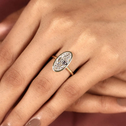 Signature Old Mine Oval Moissanite Diamond Solitaire Engagement Ring with Refined Minimalist Style