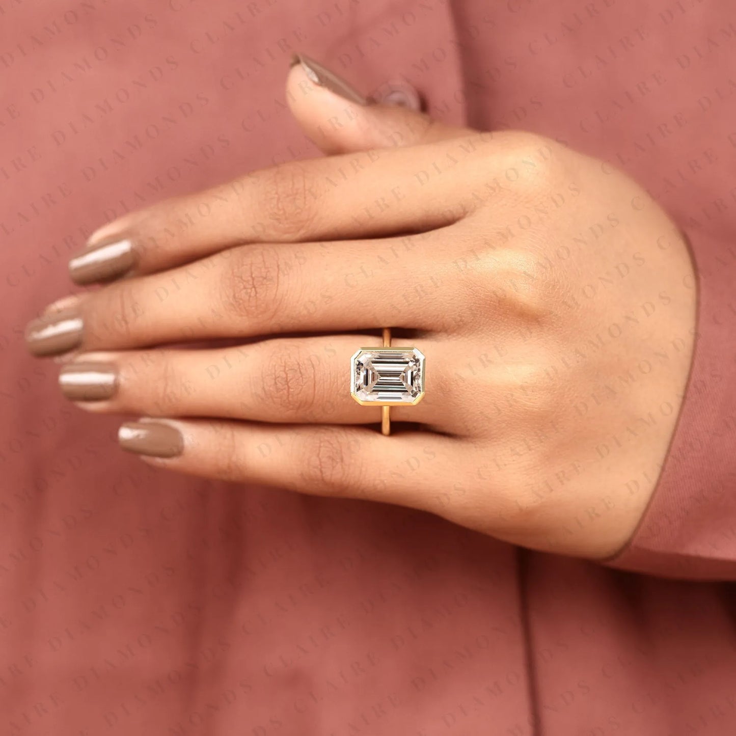 emerald cut moissanite diamond engagement ring, bezel set solitaire ring, igi certified diamond ring, minimalist gold wedding ring