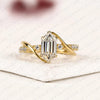 Hexagon Step Cut Lab Grown Diamond Engagement Ring | Yellow Gold Bypass Split Shank Pavé Ring | Modern Geometric Bridal Jewelry | Unique Statement Ring