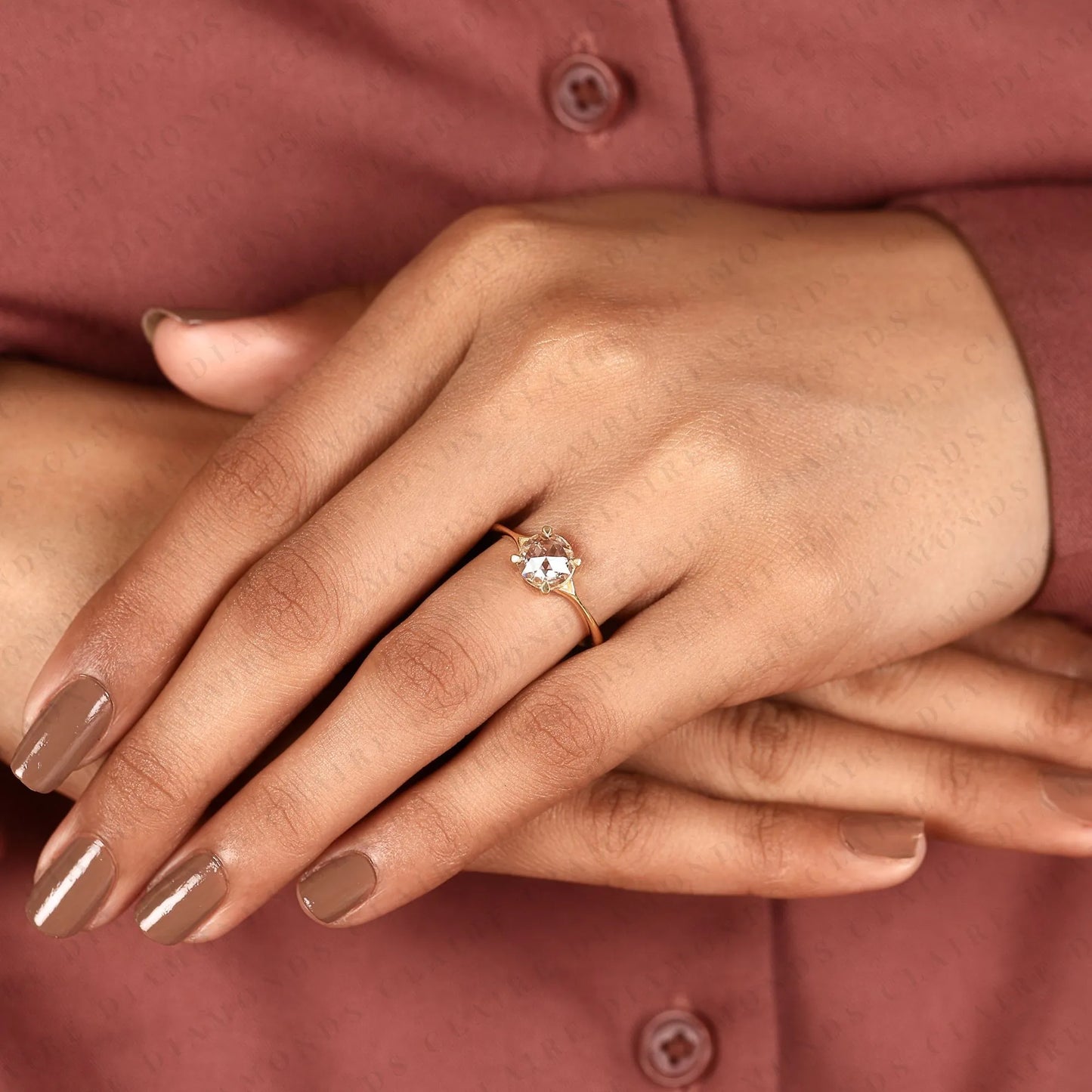 rose cut round moissanite diamond solitaire engagement ring in gold, promise ring, yellow gold