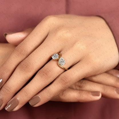 2.05 TCW Round & Pear Cut Toi et Moi Lab Grown Diamond Engagement Ring | Two Stone Bypass Gold Ring | Elegant Modern Bridal Jewelry