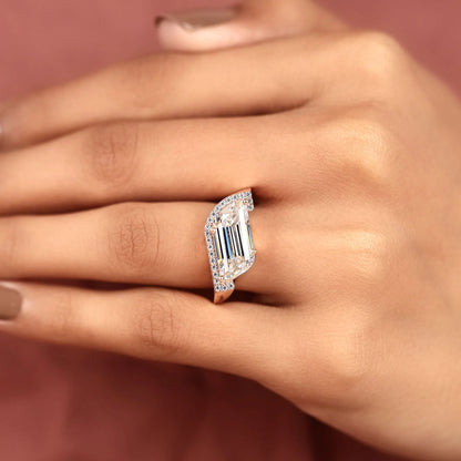 Modern Flame Cut Moissanite Diamond Halo Engagement Ring with Exceptional Brilliance