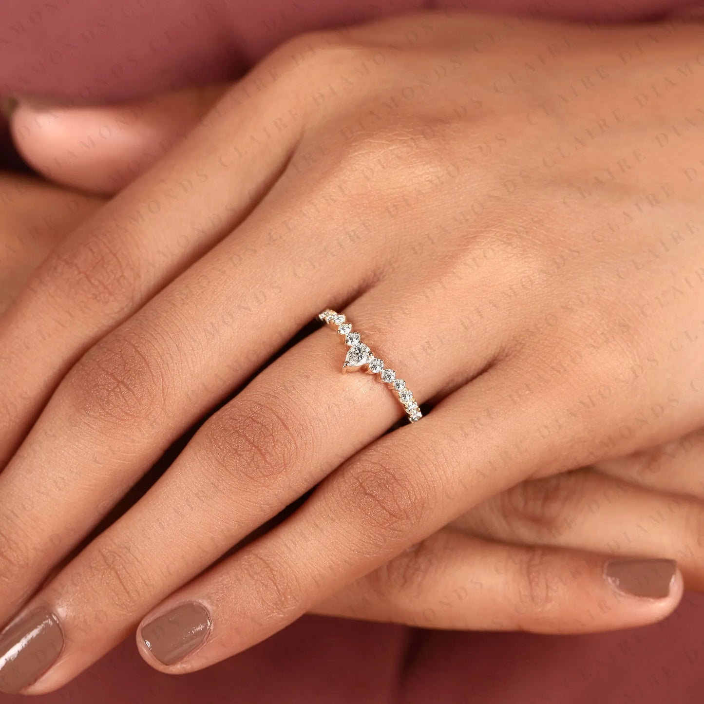 0.64 tcw classic pear cut lab grown diamond anniversary ring with delicate round brilliant diamonds and everyday sparkle