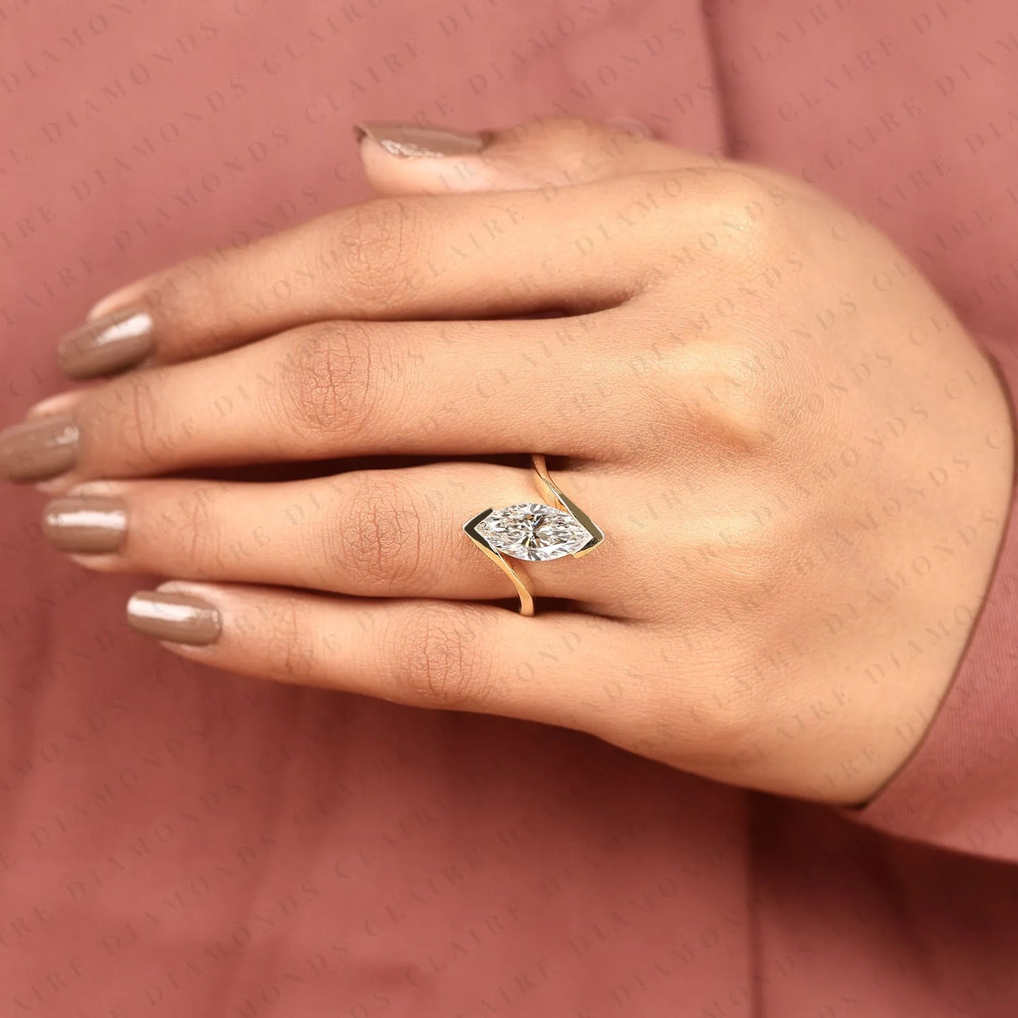 marquise cut moissanite diamond engagement ring, modern bezel set solitaire ring, minimalist gold wedding ring, igi certified diamond ring