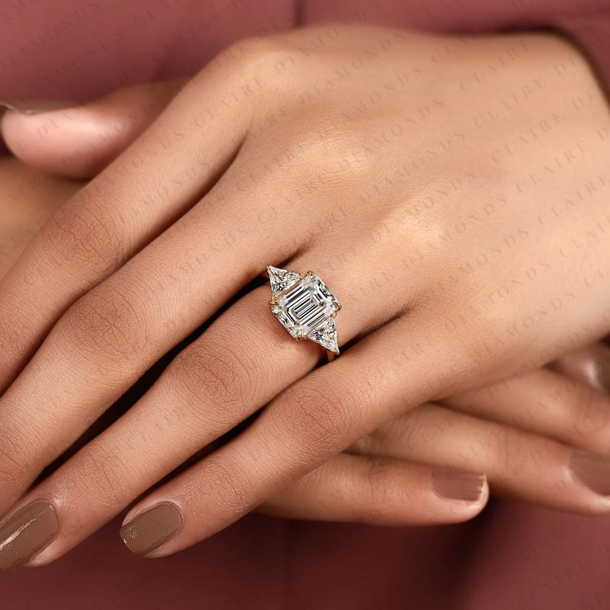 emerald cut lab grown diamond engagement ring | geometric luxury bridal ring | modern statement wedding jewelry