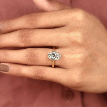 Classic Oval Cut Solitaire Lab Grown Diamond Engagement Ring in Yellow Gold | Hidden Halo Wedding Ring for Women | Timeless Anniversary Gift.
