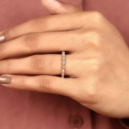 0.96 TCW Stackable Marquise and Round Brilliant Diamond Moissanite Eternity Band for Everyday Luxury